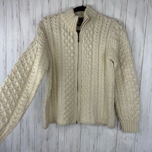 Inis Craft 100% merino wool cream full zip sweater Medium